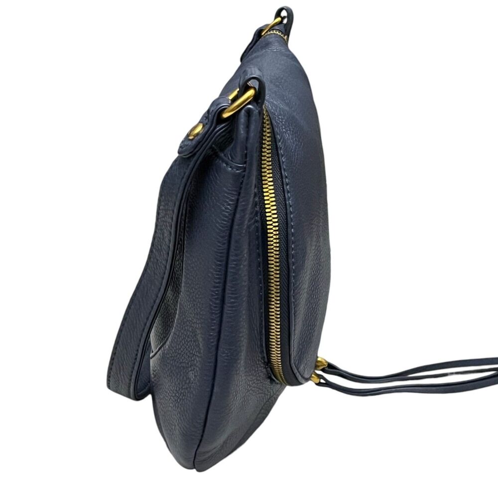 HOBO Fern Medium Shoulder Bag Navy Pebbled Leather Brass Hardware Slouchy - Picture 8 of 13